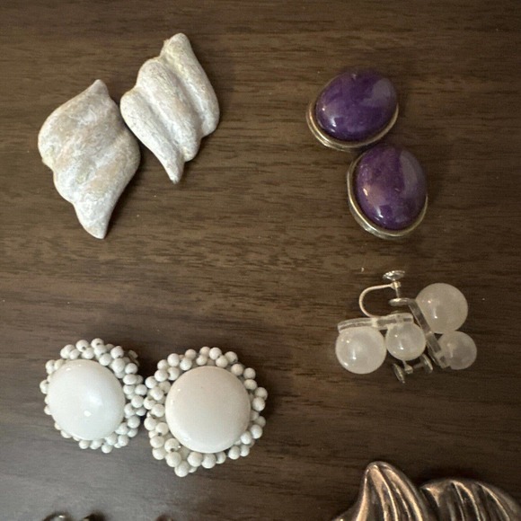 Lot (16) Vintage Clip On + Screw Back Earrings: Beaded Cluster Dangle More! - Picture 7 of 16